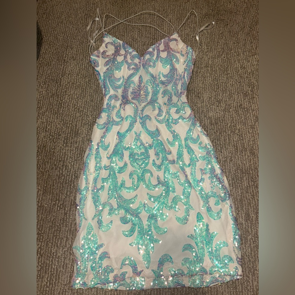 Sequin Embellished white mini Dress